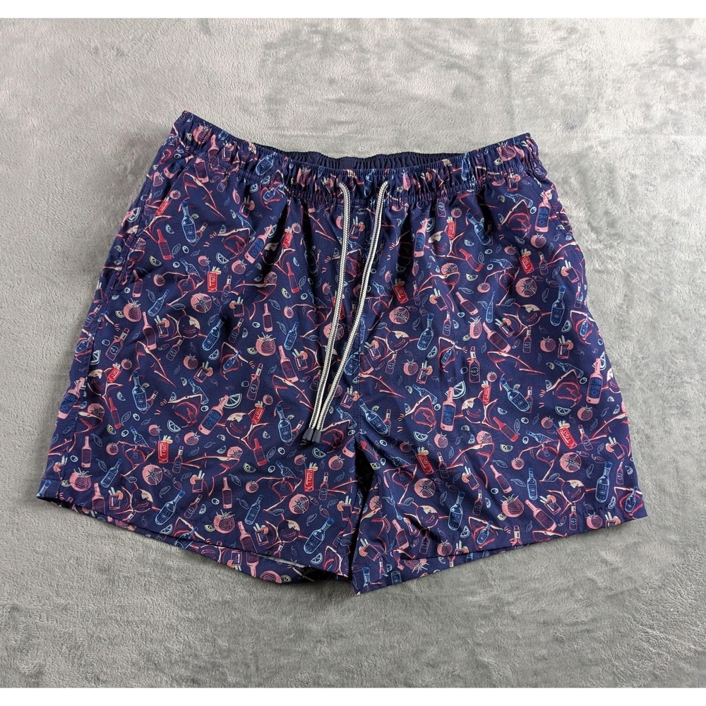 Peter Millar Seaside Swim Trunks Men Large Shark Cocktail Beach Print Lined